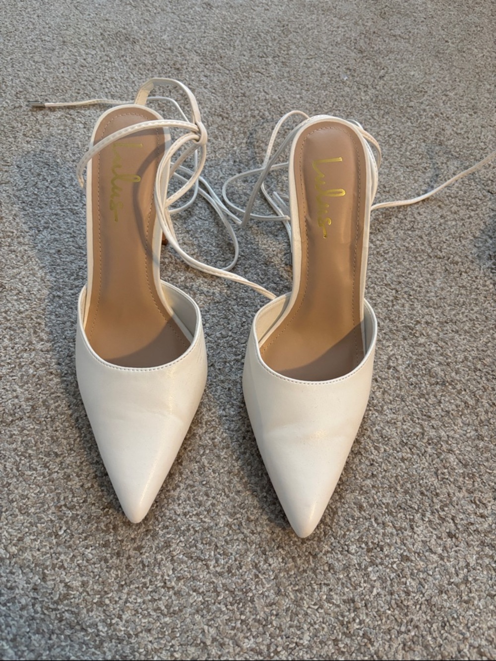 Lulu's White Pointed-Toe Lace-Up Heels